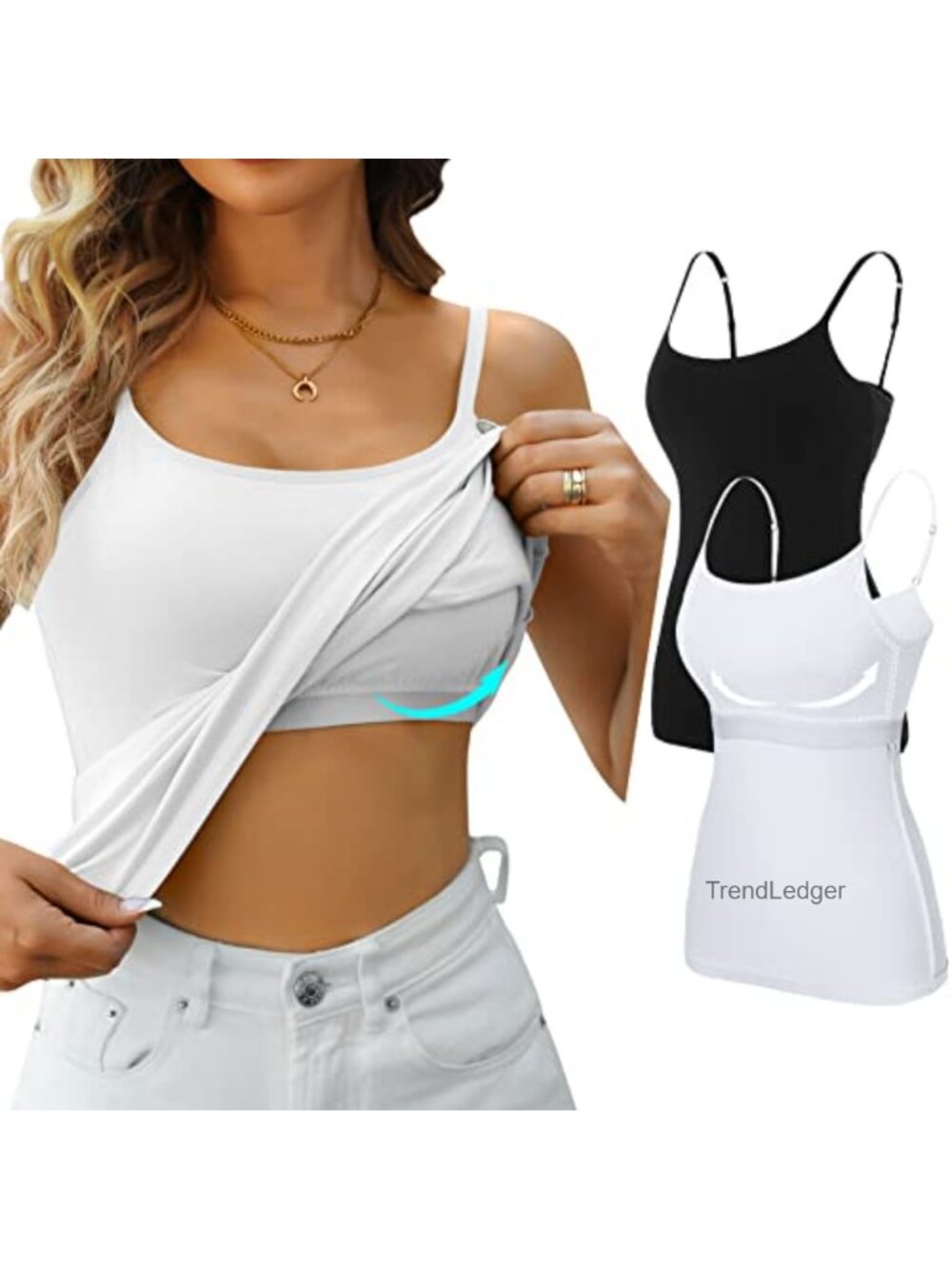 Women Cotton Camisole Tank Top with Shelf Bra and Adjustable Spaghetti Strap